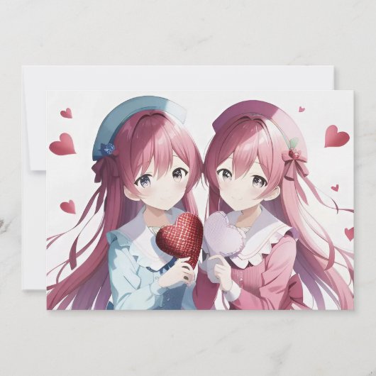 Anime herts Valentine's Day Feiertagskarte (Vorderseite)