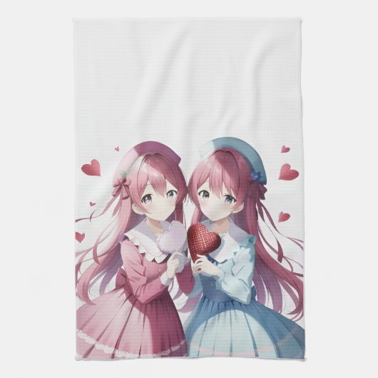 Anime herts Valentine's Day Geschirrtuch (Vertikal)