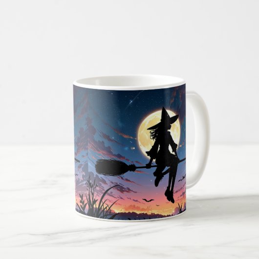 Anime Hexe auf Broom-Tasse - Spooky Halloween Kaffeetasse (VorderseiteRechts)