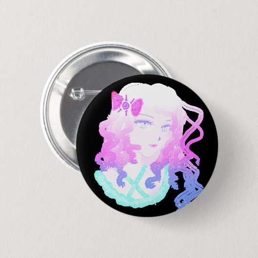 Anime-Hipster Kawaii Creepy niedliches Button (Vorne & Hinten)