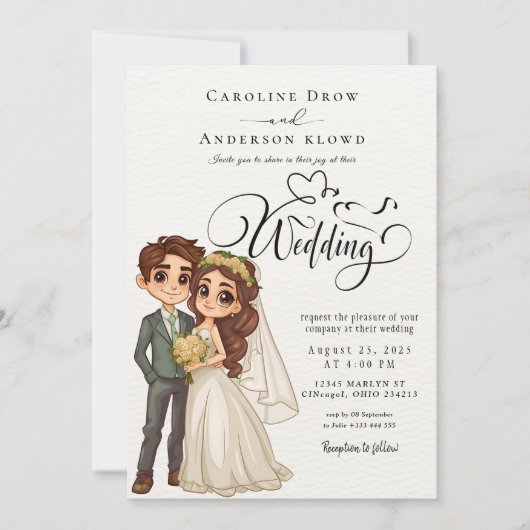 Anime-Hochzeitspaar Einladung (Vorderseite)