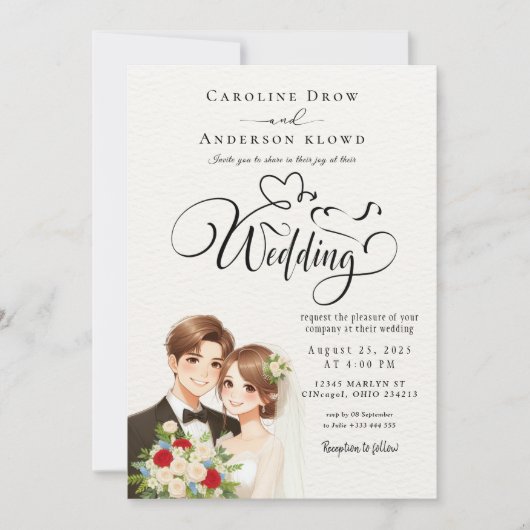 Anime-Hochzeitspaar Einladung (Vorderseite)