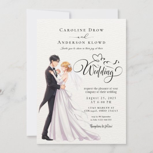 Anime-Hochzeitspaar Einladung (Vorderseite)