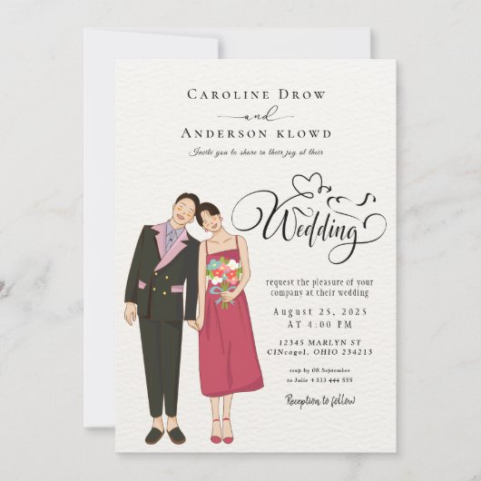 Anime-Hochzeitspaar Einladung (Vorderseite)