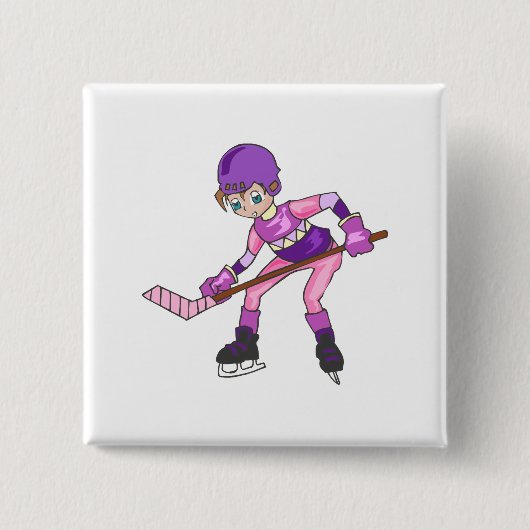 Anime-Hockey-Mädchen Button (Vorderseite)