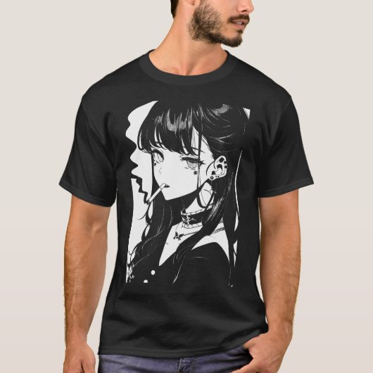 Anime Horror Girl Aesthetic Soft Grunge Waifu Japa T-Shirt (Vorderseite)