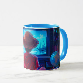 Anime-Illustration für eine Tasse eines Fernsehers