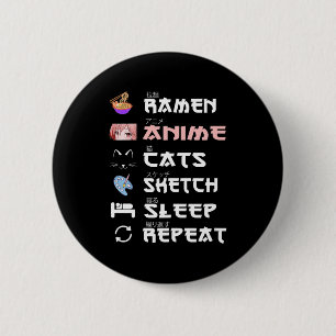 Anime japanese ramen sketching cat Anime Lover Gir Button