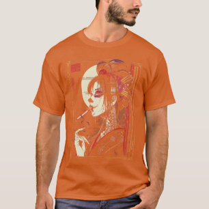 Anime japanischer Goth Cyberpunk Stadt Geisha Art T-Shirt