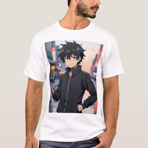 Anime-Junge auf Stadtstraße – Cooler urbaner Anime T-Shirt
