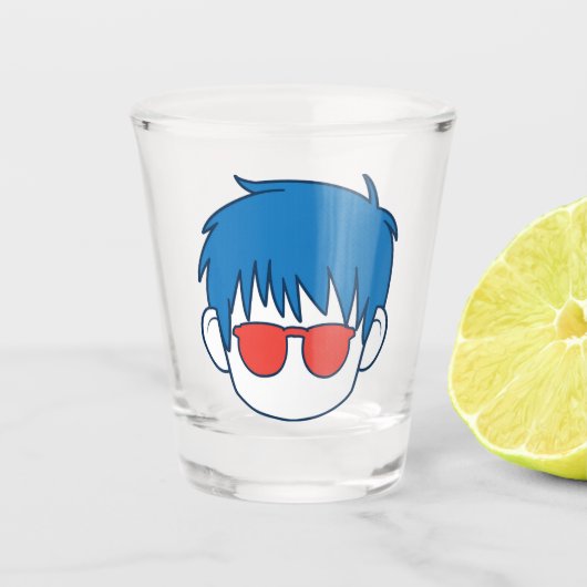 Anime-Junge, blauer Cartoon Schnapsglas (Vorderseite)