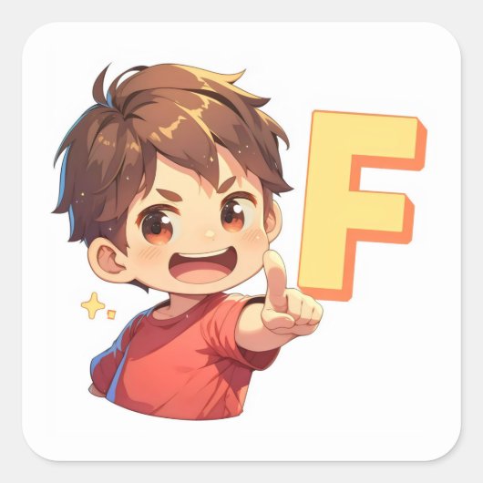 Anime-Junge Buchstabe F Quadratischer Aufkleber (Vorderseite)