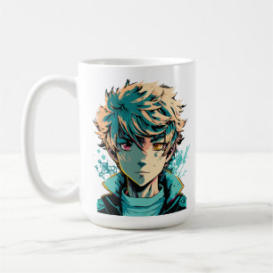 Anime-Junge: Goldene Haare, rosa und goldene Augen Kaffeetasse