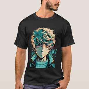 Anime-Junge: Goldene Haare, rosa und goldene Augen T-Shirt