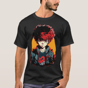 Anime-Junge: Illustration mit roten und schwarzen  T-Shirt