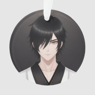 Anime-Junge mit dunklen Haaren in traditioneller K Ornament