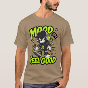 Anime-Junge mit Kopfhörern, der sich wohl fühlt -  T-Shirt