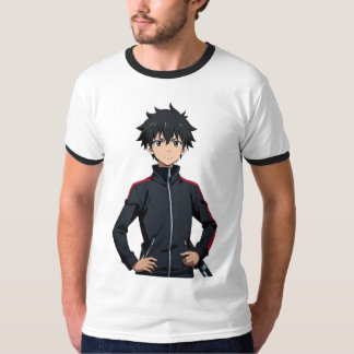 Anime-Junge mit Schwert in moderner Stadt bei Sonn T-Shirt