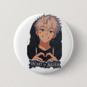 Anime-Junge mit silbernem Herzen - Süße Ästhetik Button