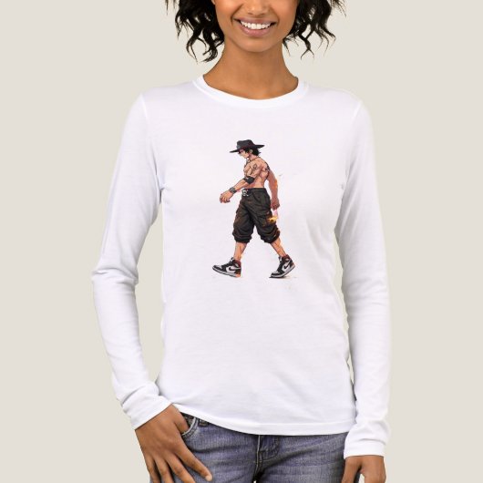 Anime-Kämpfer Walking Langarmshirt Tri-Blend Shirt (Vorderseite)
