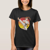 Anime Karate Girl On Retro Sunset Template T-Shirt (Vorderseite)