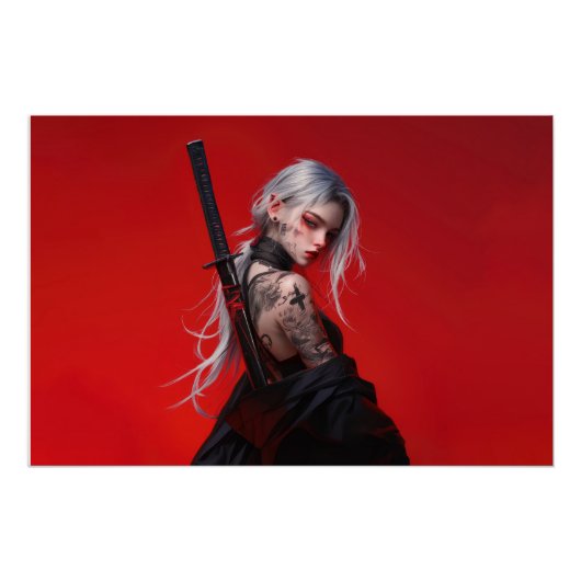 Anime-Katana-Krieger-Glossy-Poster Poster (Vorderseite)