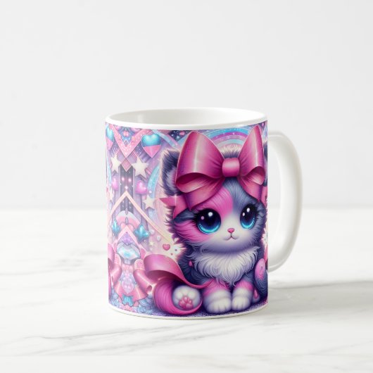 Anime-Kätzchen mit rosa Schleife Kaffeetasse (VorderseiteRechts)