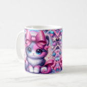 Anime-Kätzchen mit rosa Schleife Kaffeetasse (Vorderseite Links)