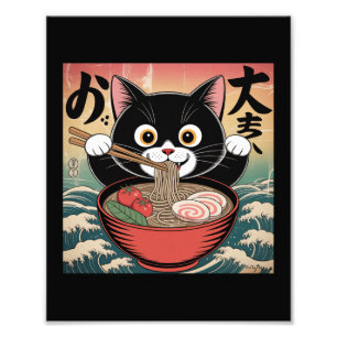 Anime-Katze, die Ramen isst, lustiger japanischer  Fotodruck