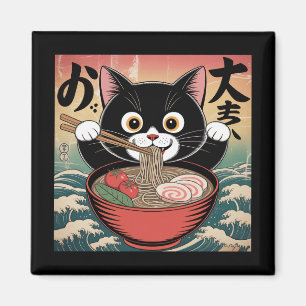 Anime-Katze, die Ramen isst, lustiger japanischer Magnet