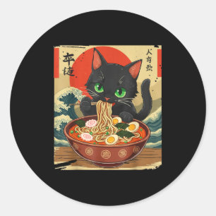Anime-Katze isst Ramen japanische Kunst Grafik Kat Runder Aufkleber