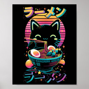 Anime-Katze isst Ramen Japanisches Ramen Katze Jap Poster
