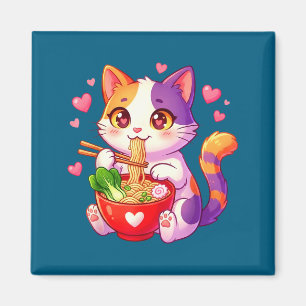 Anime-Katze isst Ramen-Nudeln mit Herzen Lustig V Magnet