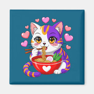 Anime-Katze isst Ramen-Nudeln mit Herzen Lustiges Magnet