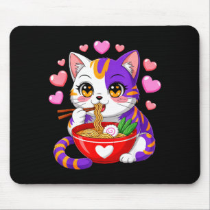 Anime-Katze isst Ramen-Nudeln mit Herzen Lustiges  Mousepad