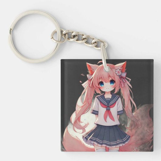 Anime-Katze-Mädchen Schlüsselanhänger (Vorderseite)