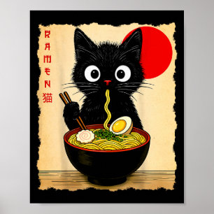 Anime-Katze-Ramen Japanische Lustige Katze Grafik  Poster