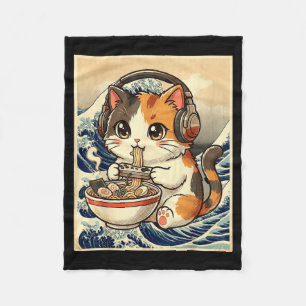 Anime Katzen Ramen Gamer Japanische Kunst Retro Vi Fleecedecke