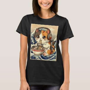 Anime-Katzen-Ramen-Spieler japanische Kunst Retro  T-Shirt