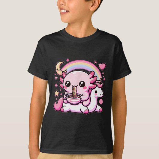 Anime Kawaii Axolotl Eating Ramen Noodles Kids T-S T-Shirt (Vorderseite)