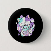 Anime Kawaii Cat Boba Bubble Tea Neko Boba Teezere Button (Vorderseite)