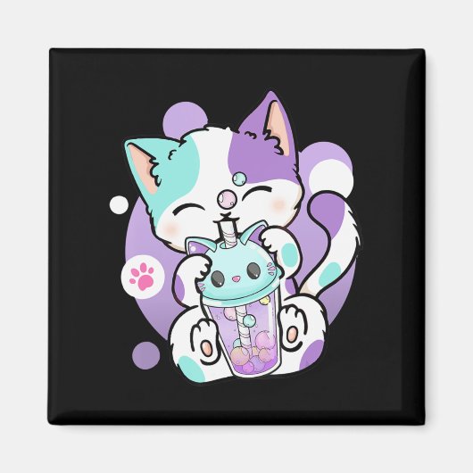 Anime Kawaii Cat Boba Bubble Tea Neko Boba Teezere Magnet (Vorne)