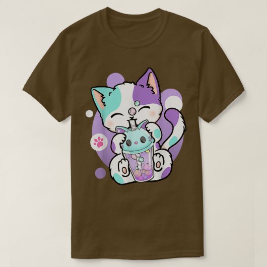 Anime Kawaii Cat Boba Bubble Tea Neko Boba Teezere T-Shirt (Design vorne)