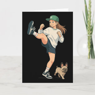 Anime Kickboxer geht French Bulldog Streetwear Karte