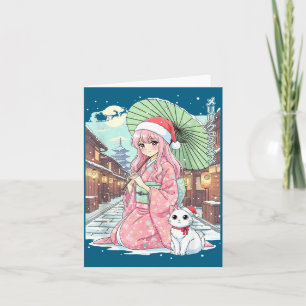 Anime Kimono Mädchen Weihnachten Japan Katze Xmas Karte