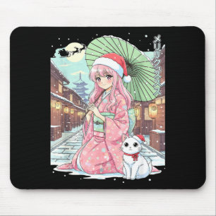 Anime Kimono Mädchen Weihnachten Japan Katze Xmas  Mousepad