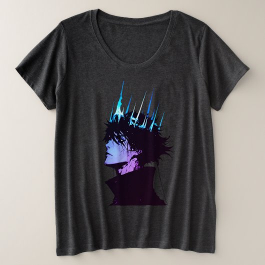 Anime King Gothic Male Portrait with Blue Crown Große Größe T-Shirt (Design vorne)