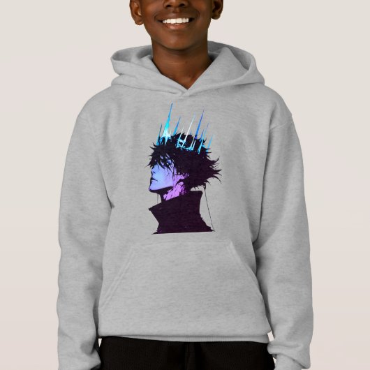 Anime King Gothic Male Portrait with Blue Crown Hoodie (Vorderseite)