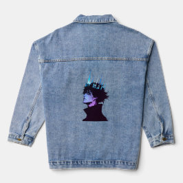Anime King Gothic Male Portrait with Blue Crown Jeansjacke
