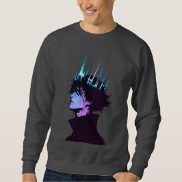 Anime King Gothic Male Portrait with Blue Crown Sweatshirt
